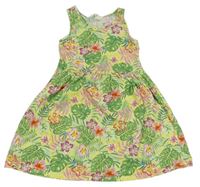 Citronovo-zelené bavlnené šaty s listami zn. H&M