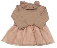 Starorůžovo-pudrové svetrové vlnené šaty s tylovou sukní a golierikom zn. H&M
