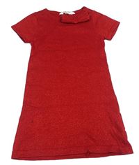 Červené svetrové šaty s mašlou a trblietkami zn. H&M