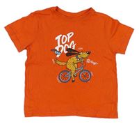 Oranžové tričko s psíkom a nápismi Primark