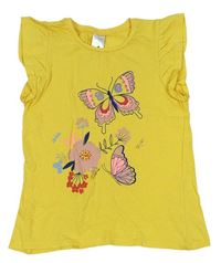 Horčicové tričko s motýly a kvetmi C&A