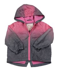 Tmavorůžovo-tmavosivá ombré šušťáková jarná lehce zateplená bunda s kapucňou