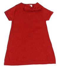 Červené trblietavé šaty s mašlou zn. H&M