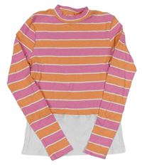 Ružovo-bielo-oranžové pruhované tričko zn. H&M