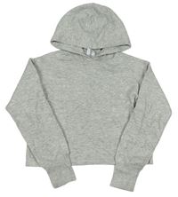 Sivý melírovaný ľahký crop sveter s kapucňou page