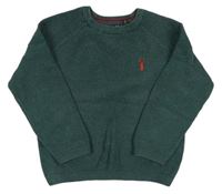 Tmavozelený melírovaný rebrovaný sveter s výšivkou Next