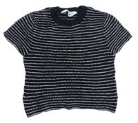 Čierno-biele pruhované pletené crop tričko H&M