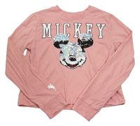 Svetloružové crop tričko s Mickeym a fliry zn. Abercrombie&Fitch