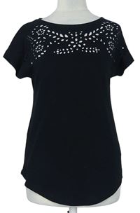 Dámske čierne vzorované perforované tričko s cvokmi 