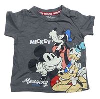 Tmavosivé melírované tričko s Mickey s kamarády zn. PRIMARK