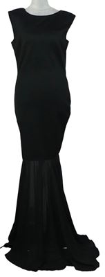 Dámske čierne dlhé spoločenské šaty s šifonovou vlečkou ClubL