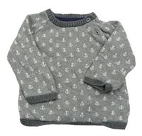 Sivý sveter s kotvami zn. H&M