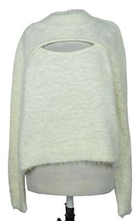 Dámsky smotanový chlpatý crop sveter s prestrihom Pep&Co