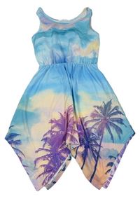 Modro-pudrovo-lososové šaty s palmami zn. H&M