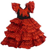 Kockovaným - Červeno-čierne bodkované šaty s strapcemi