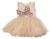 Lososové šaty s motýlom s flitrami a tylovou sukní Pumpkin patch