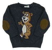 Tmavosivý sveter s medvedíkom Topolino