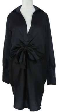 Dámske čierne saténové šaty s mašlou Boohoo