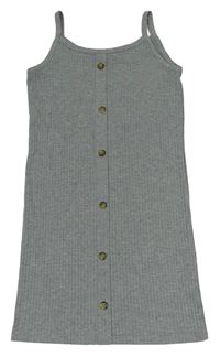 Sivé rebrované elastické šaty s gombíkmi Primark