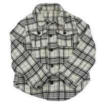 Bielo-čierno-fialová kockovaná košeľová bunda Tu