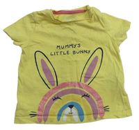 Žlté tričko s králikom a nápismi F&F