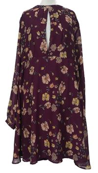 Dámske vínové kvetované šifónové šaty Boohoo