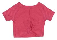 Ružové rebrované crop tričko Shein