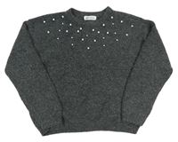 Sivý vlnený sveter s perličkami zn. H&M