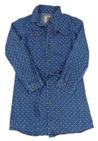 Modré bodkovaná é rifľové prepínaci košeľové šaty s opaskom