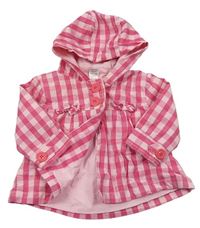 Růžový kostkovaný plátěný podšitý kabátek s kapucňou zn. Next