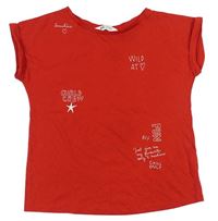 Červené tričko s nápismi H&M