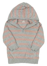 Sivo-svetloružový pruhovaný sveter s kapucňou H&M
