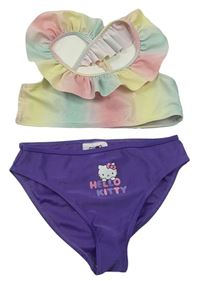 2Set - Duhová trblietavá plavková lambáda s volánkem + tmavofialové plavkové nohavičky s Kitty Sanrio