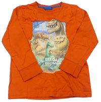 Oranžové tričko s potiskem Hodný Dinosaurus zn. Disney