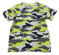 Sivo-tmavomodro-neónově army tričko F&F