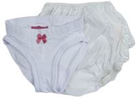 2Set - Biele nohavičky s mašličkou impidimpi + smetanové plátěné kalhotky na plenky s volánky s madeirou