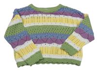 Farebný pruhovaný sveter s dírkovaným vzorom Tu
