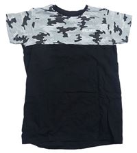 Čierno-sivé tričko s army vzorom a nápismi Matalan