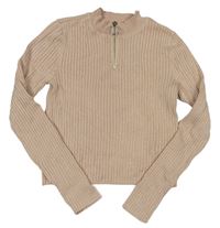 Svetloružový rebrovaný crop sveter zn. H&M