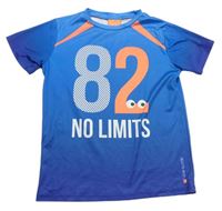 Modré športové funkčné tričko s číslom a nápisom