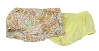 2x kalhotky pod šaty - žluté + barevné kvetované