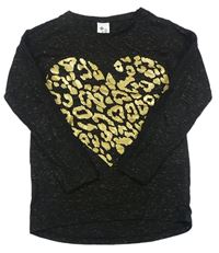 Čierno-zlaté melírované tričko so vzorovaným srdiečkom C&A