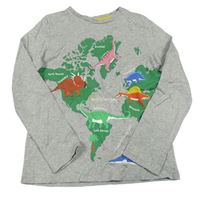 Sivé melírované tričko s dinosaurami a mapou Mini Boden