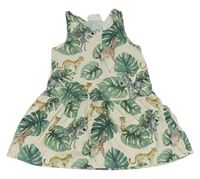 Béžové bavlnené šaty s listami a zvířaty zn. H&M