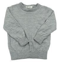 Sivý melírovaný vlnený sveter s výšivkou H&M