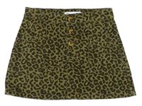Khaki rifľová sukňa s leopardím vzorom Zara
