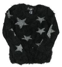 Čierny chlpatý sveter s hviezdami Pocopiano