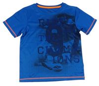 Modré športové tričko s potlačou s nápismi Topolino