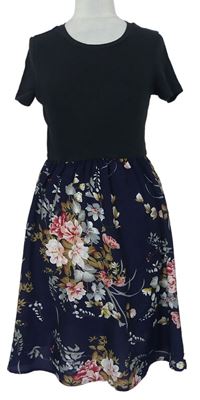 Dámske čierno-tmavomodré kvetované šaty Shein