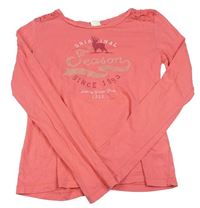 Ružové tričko s nápisom a jeleňom zn. H&M